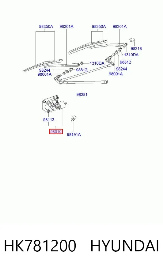Motor limpiaparabrisas HK781200 Hyundai/Kia
