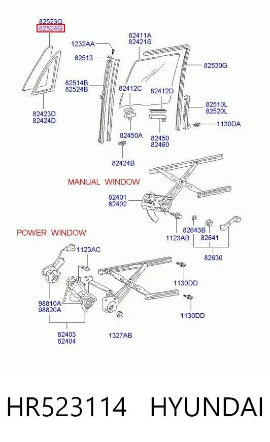 Cristal de ventanilla fija de puerta delantera derecha HR523114 Hyundai/Kia