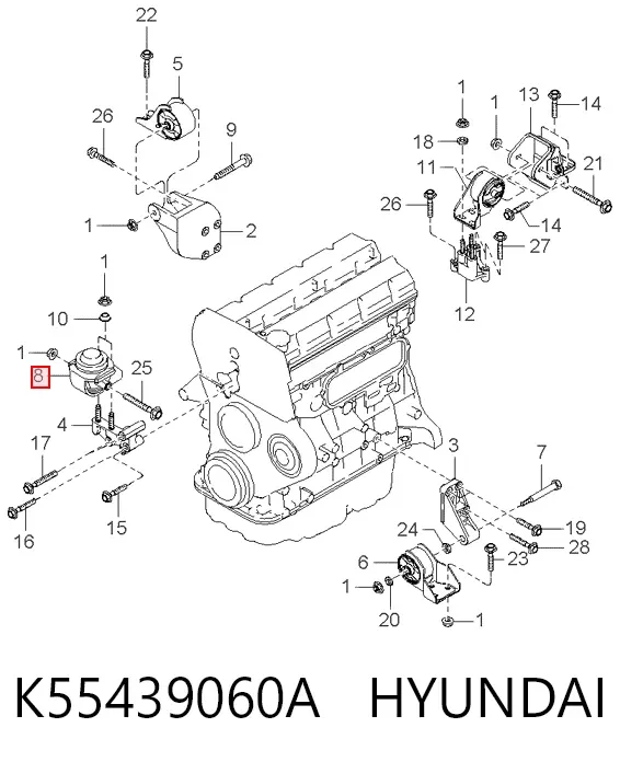 Soporte de motor derecho K55439060A Hyundai/Kia