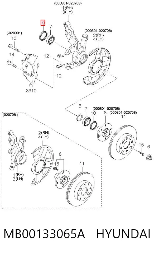 Retén interior del cubo de rueda delantero MB00133065A Hyundai/Kia