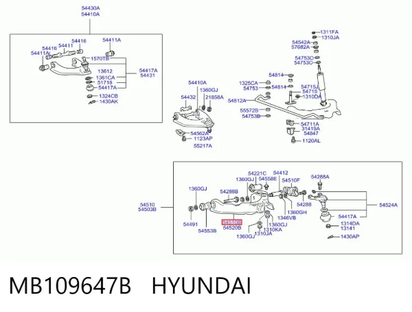 Brazo inferior izquierdo de la suspensión delantera MB109647B Hyundai/Kia