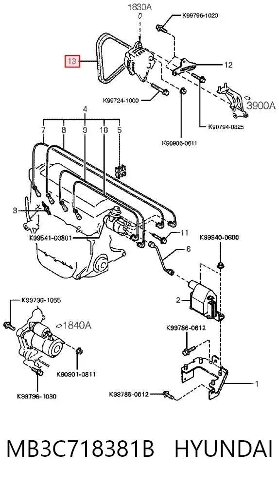 Correa de alternador MB3C718381B Hyundai/Kia