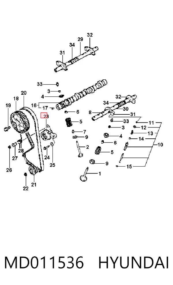 Tensor, correa de distribucion MD011536 Hyundai/Kia