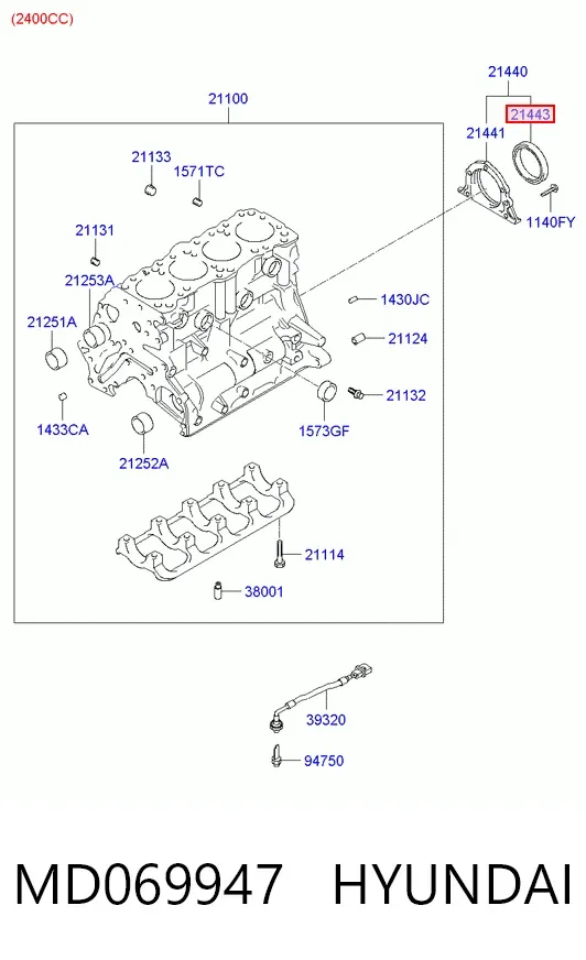 Retén de cigüeñal MD069947 Hyundai/Kia