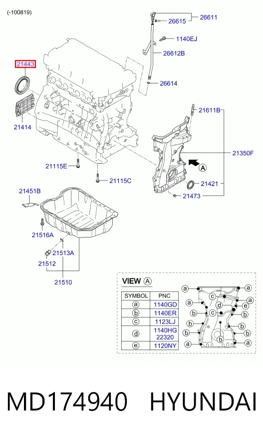Retén de cigüeñal MD174940 Hyundai/Kia