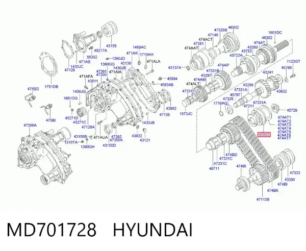 Cojinete del eje secundario de la caja de cambios MD701728 Hyundai/Kia