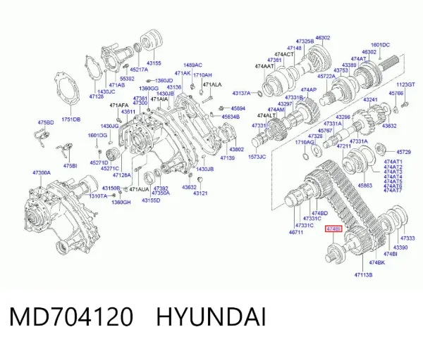 Cojinete delantero del eje de salida de la caja de transferencia MD704120 Hyundai/Kia