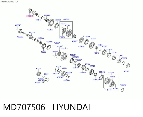 Cojinete del eje intermedio de la caja de cambios MD707506 Hyundai/Kia