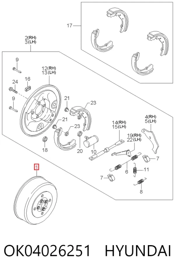 Tambor de freno trasero OK04026251 Hyundai/Kia