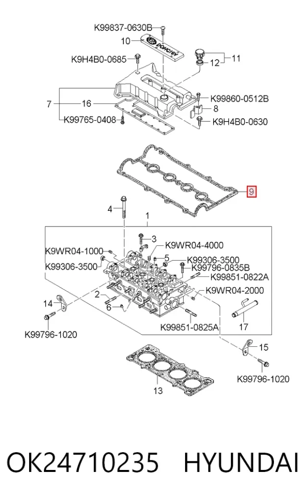 Junta tapa de balancines OK24710235 Hyundai/Kia