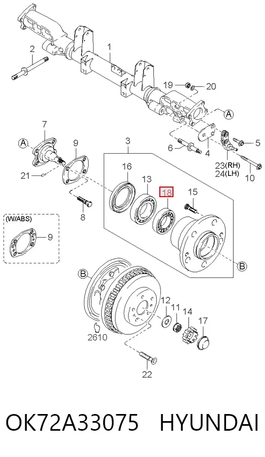 Cojinete exterior de rueda trasera OK72A33075 Hyundai/Kia