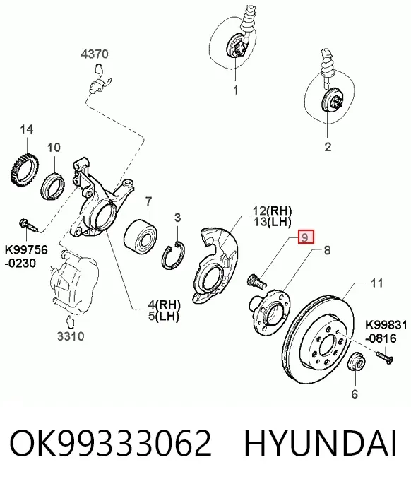 Perno de cubo OK99333062 Hyundai/Kia