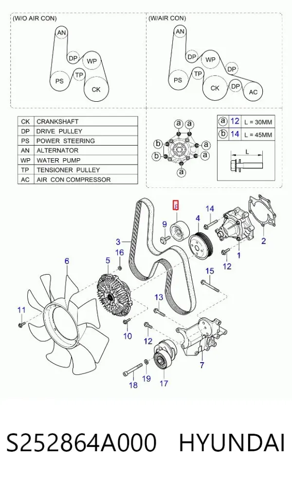 Polea tensora correa poli V S252864A000 Hyundai/Kia