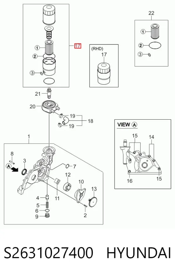 Portafiltro de aceite S2631027400 Hyundai/Kia