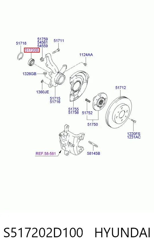 Cojinete de rueda delantero S517202D100 Hyundai/Kia