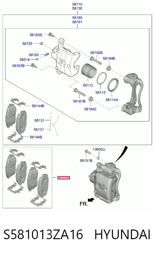 Pastillas de freno S581013ZA16 Hyundai/Kia