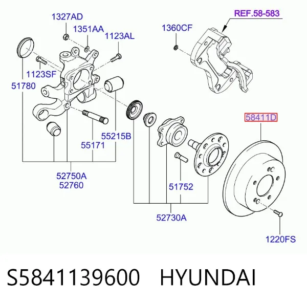 Disco de freno trasero S5841139600 Hyundai/Kia