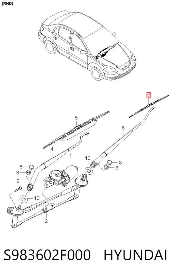 Escobilla del limpiaparabrisas del lado del pasajero S983602F000 Hyundai/Kia