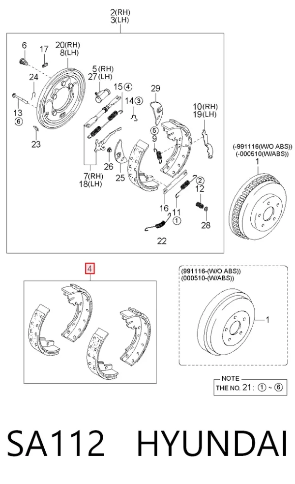 Zapatas de freno SA112 Hyundai/Kia