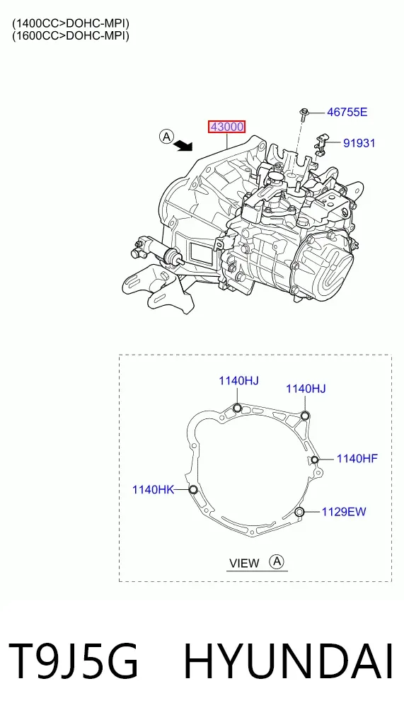 Caja de cambios T9J5G Hyundai/Kia
