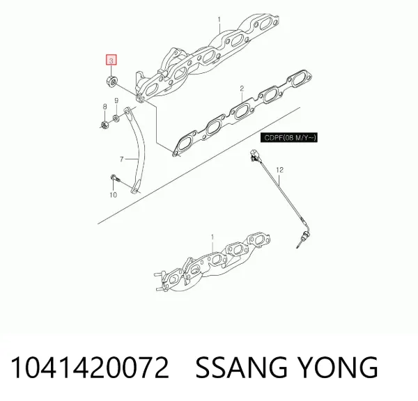 Tuerca del colector de escape 1041420072 Ssang Yong