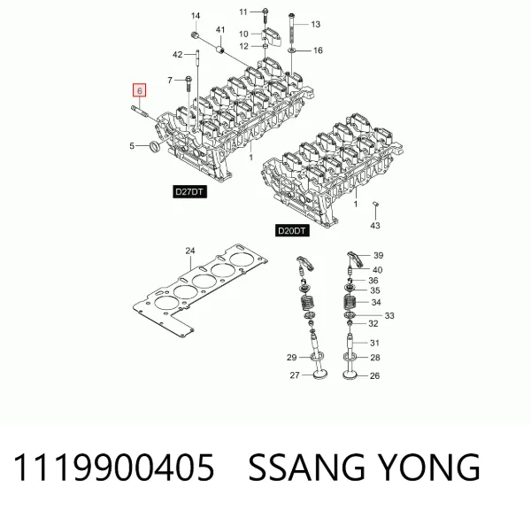 Espárrago del colector de escape 1119900405 Ssang Yong
