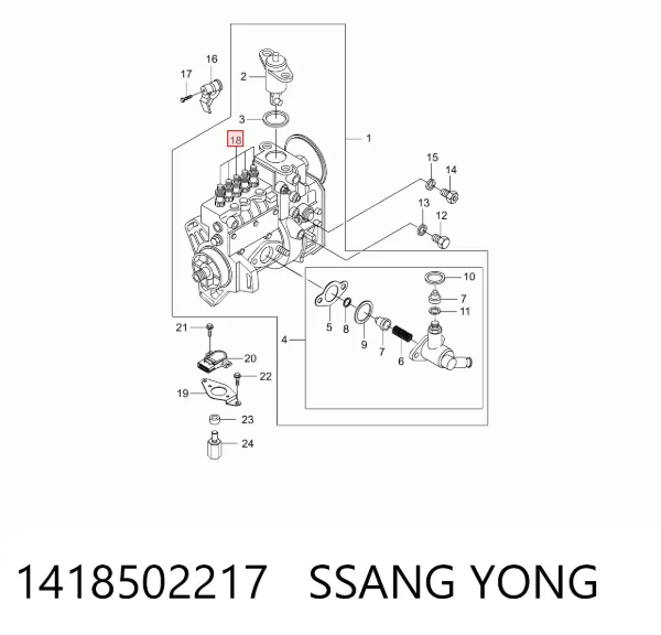Válvula de retorno de combustible 1418502217 Ssang Yong