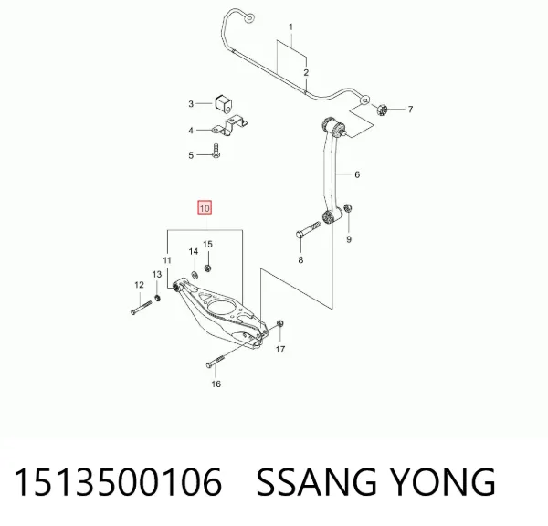 Brazo inferior trasero izquierdo/derecho 1513500106 Ssang Yong