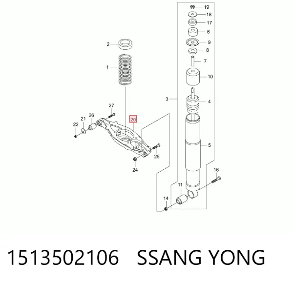 Brazo inferior trasero izquierdo/derecho 1513502106 Ssang Yong