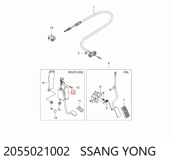 Pedal del acelerador 2055021002 Ssang Yong