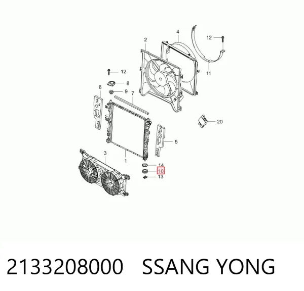 Soporte inferior de fijación del radiador 2133208000 Ssang Yong