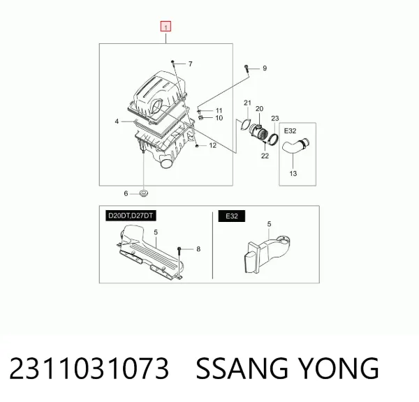 Caja del filtro de aire 2311031073 Ssang Yong