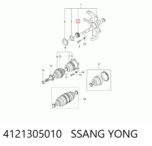 Cojinete de muñón delantero 4121305010 Ssang Yong