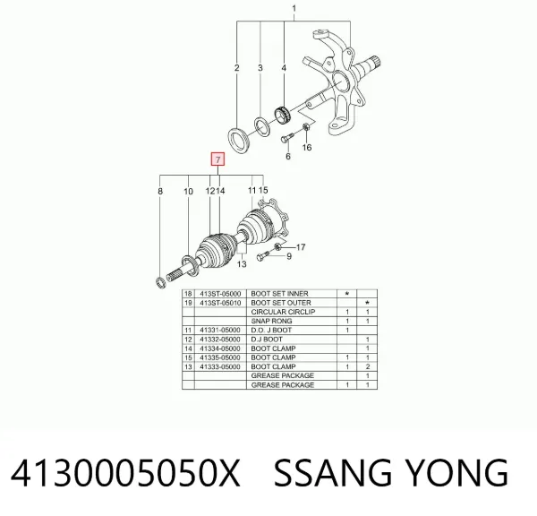 Semieje delantero 4130005050X Ssang Yong