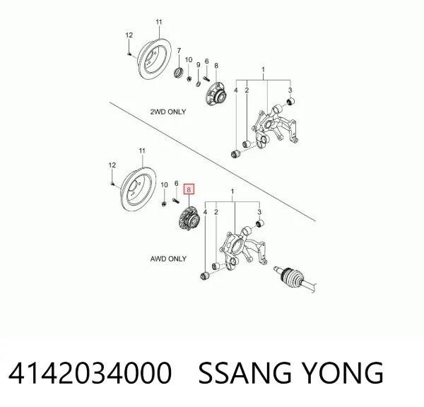 Buje de rueda delantero 4142034000 Ssang Yong