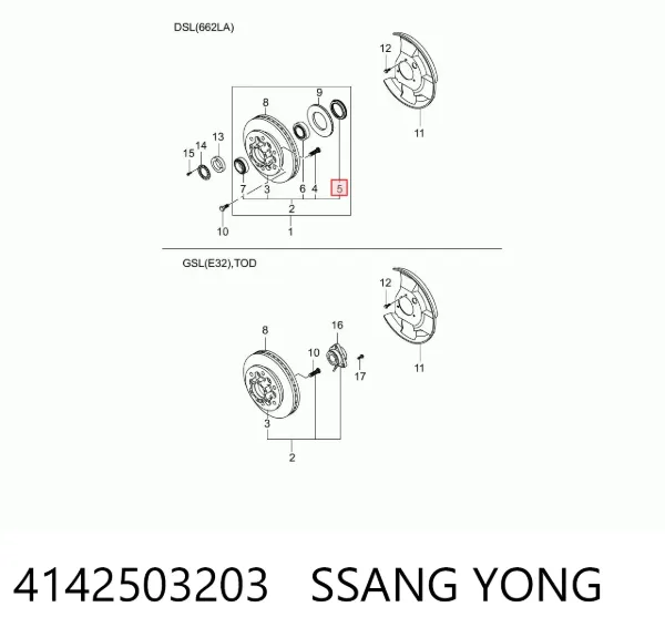Retén de cubo de rueda delantero 4142503203 Ssang Yong