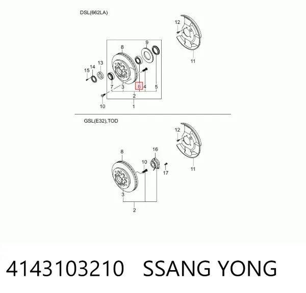 Cojinete interno del cubo de rueda delantera 4143103210 Ssang Yong