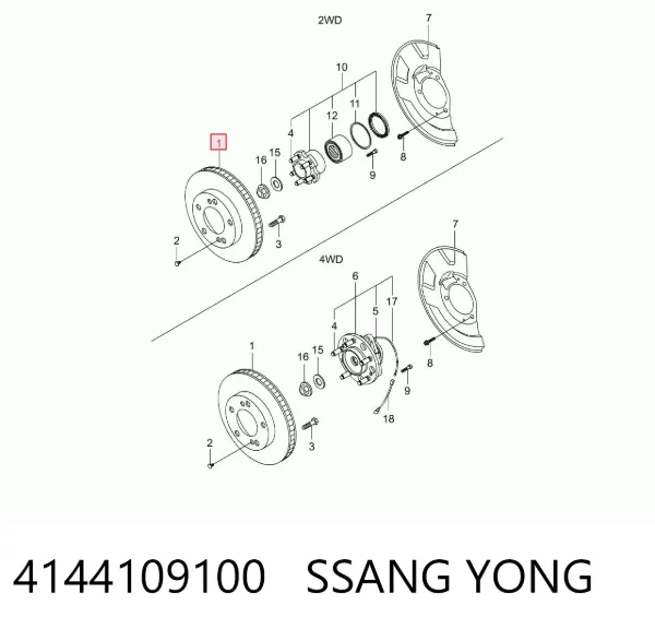 Disco de freno 4144109100 Ssang Yong