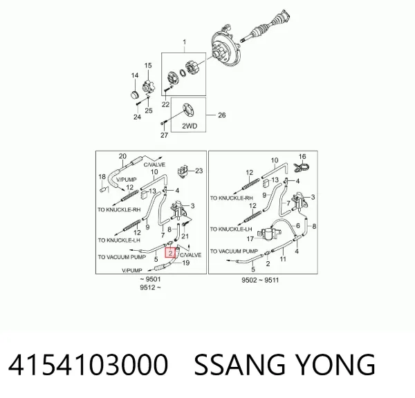 Válvula de vacío de acoplamiento del eje delantero 4154103000 Ssang Yong