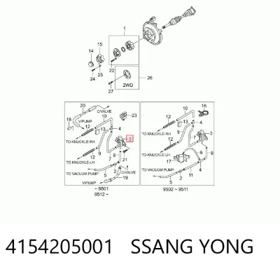 Válvula de vacío de acoplamiento del eje delantero SSANG YONG 4154205001