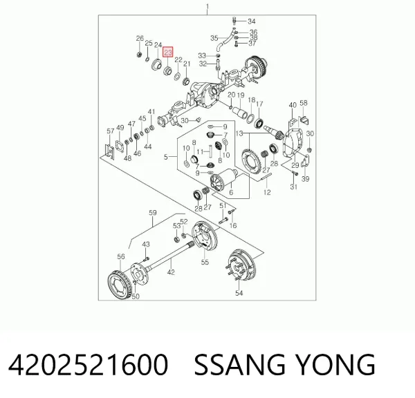 Retén del piñón del diferencial trasero 4202521600 Ssang Yong