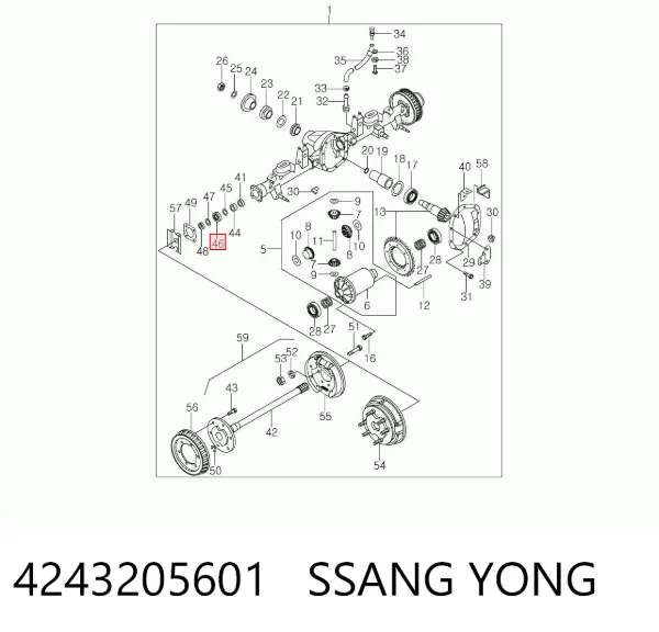 Anillo de retención del rodamiento del semieje trasero 4243205601 Ssang Yong
