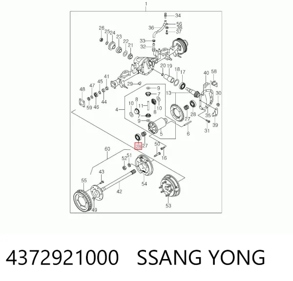 Cojinete del diferencial del eje trasero 4372921000 Ssang Yong