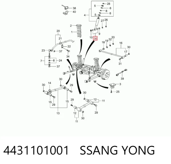 Silentblock amortiguador trasero 4431101001 Ssang Yong