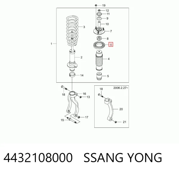 Aislador de resorte delantero superior 4432108000 Ssang Yong