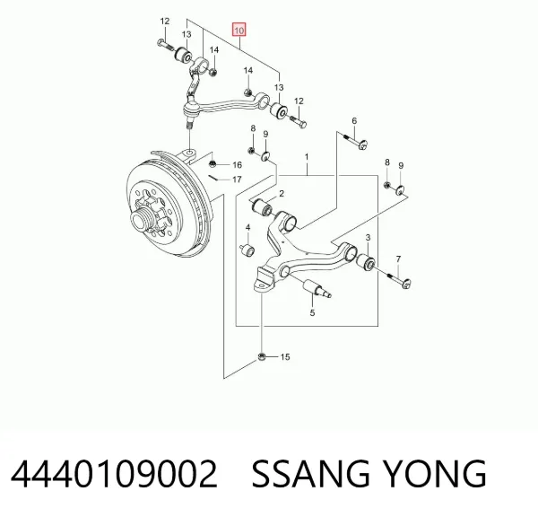 Brazo superior izquierdo de la suspensión delantera 4440109002 Ssang Yong