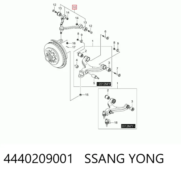 Brazo superior derecho de la suspensión delantera 4440209001 Ssang Yong