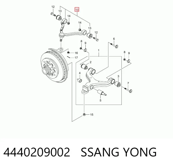 Brazo superior derecho de la suspensión delantera 4440209002 Ssang Yong