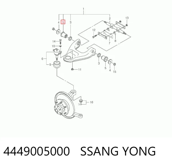Buje del brazo de suspensión delantero superior 4449005000 Ssang Yong