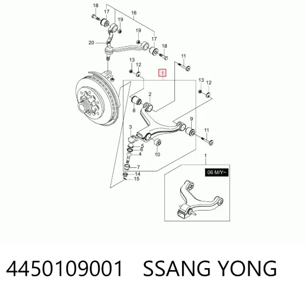 Brazo inferior izquierdo de la suspensión delantera 4450109001 Ssang Yong